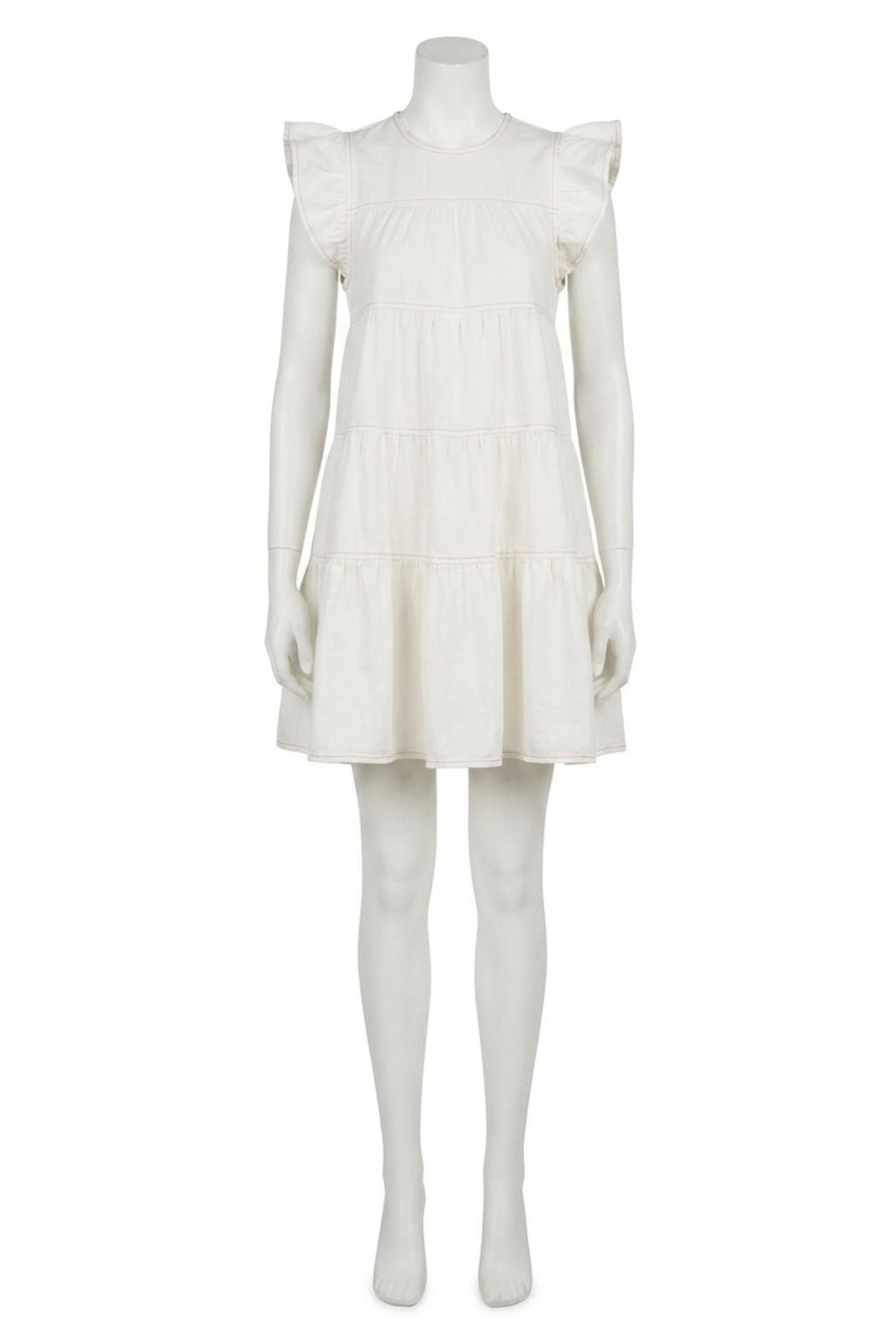 NEW SOFIE THE LABEL karis tiered denim mini dress in white